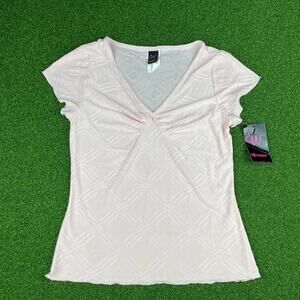 Vintage Y2K NWT Wrapper Light Pink Textured Cinched Neck Line Top Sz L